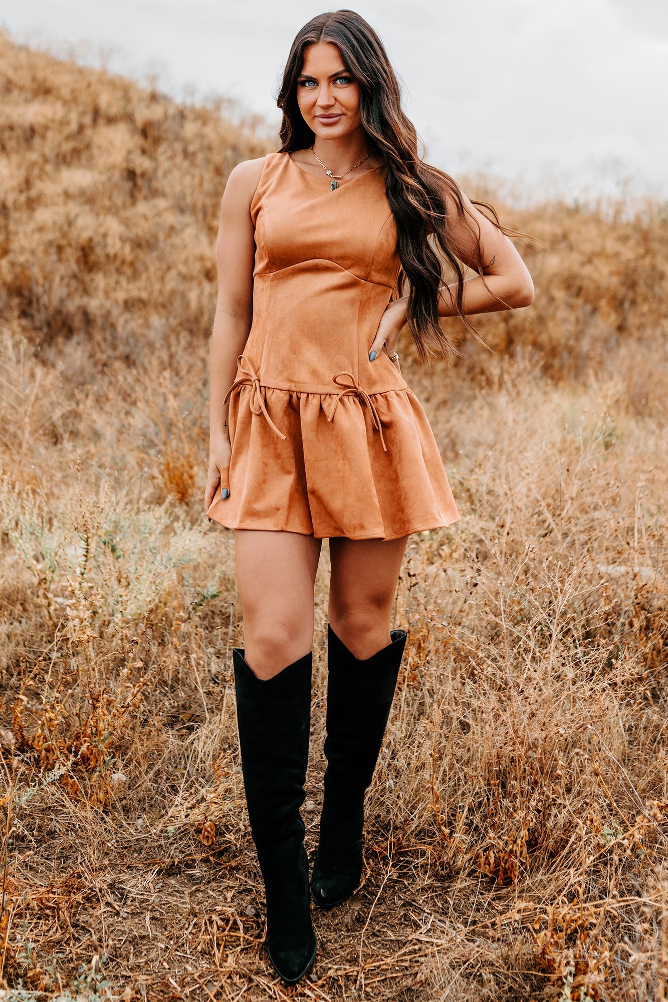 Wish You Luck Sleeveless Faux Suede Mini Dress (Camel)