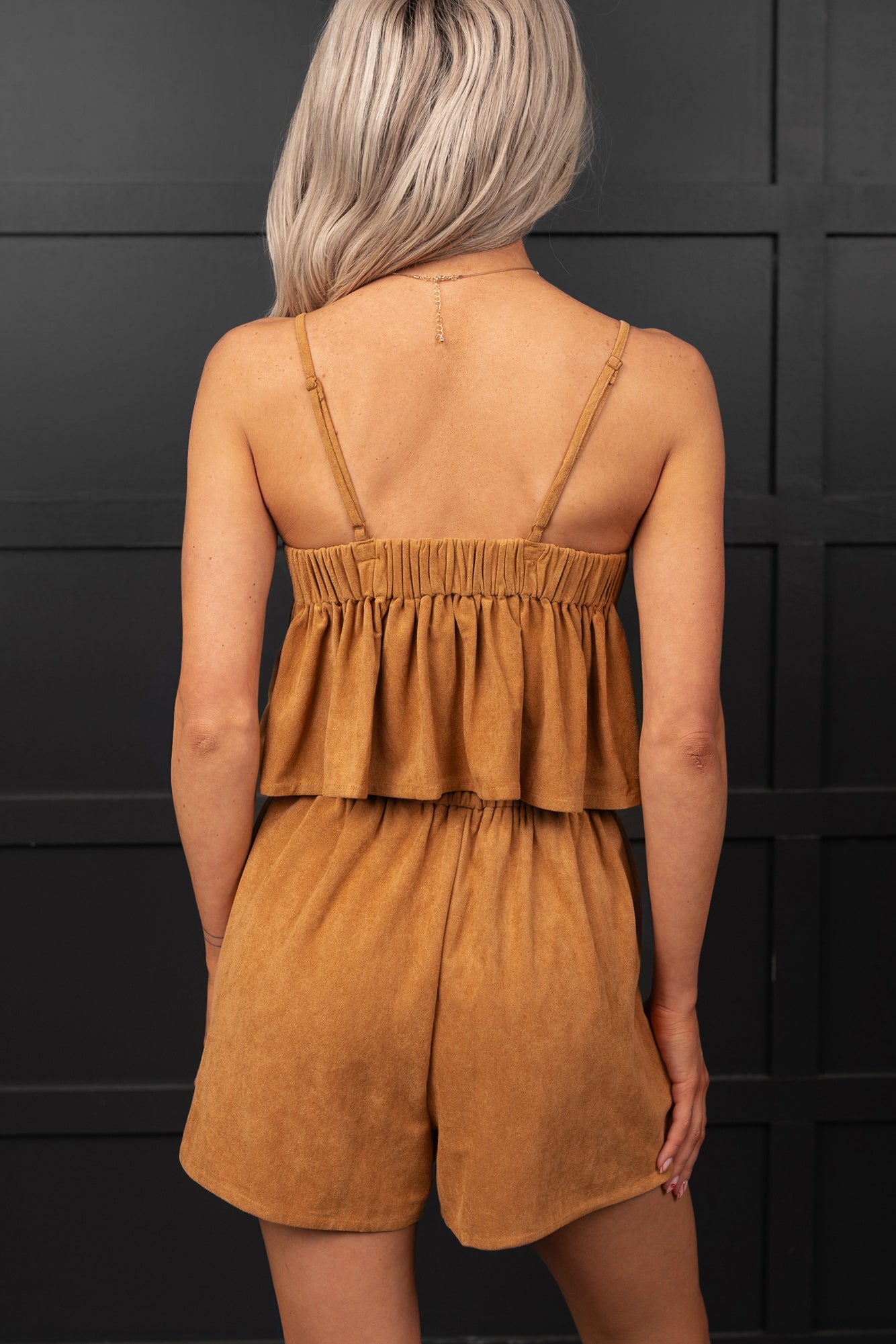Southern Grace Faux Suede Pleated Set (Camel)