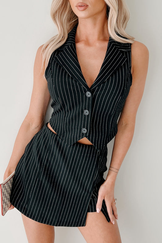 Workflow Edge Two Piece Pinstripe Skort Set (Black/White)