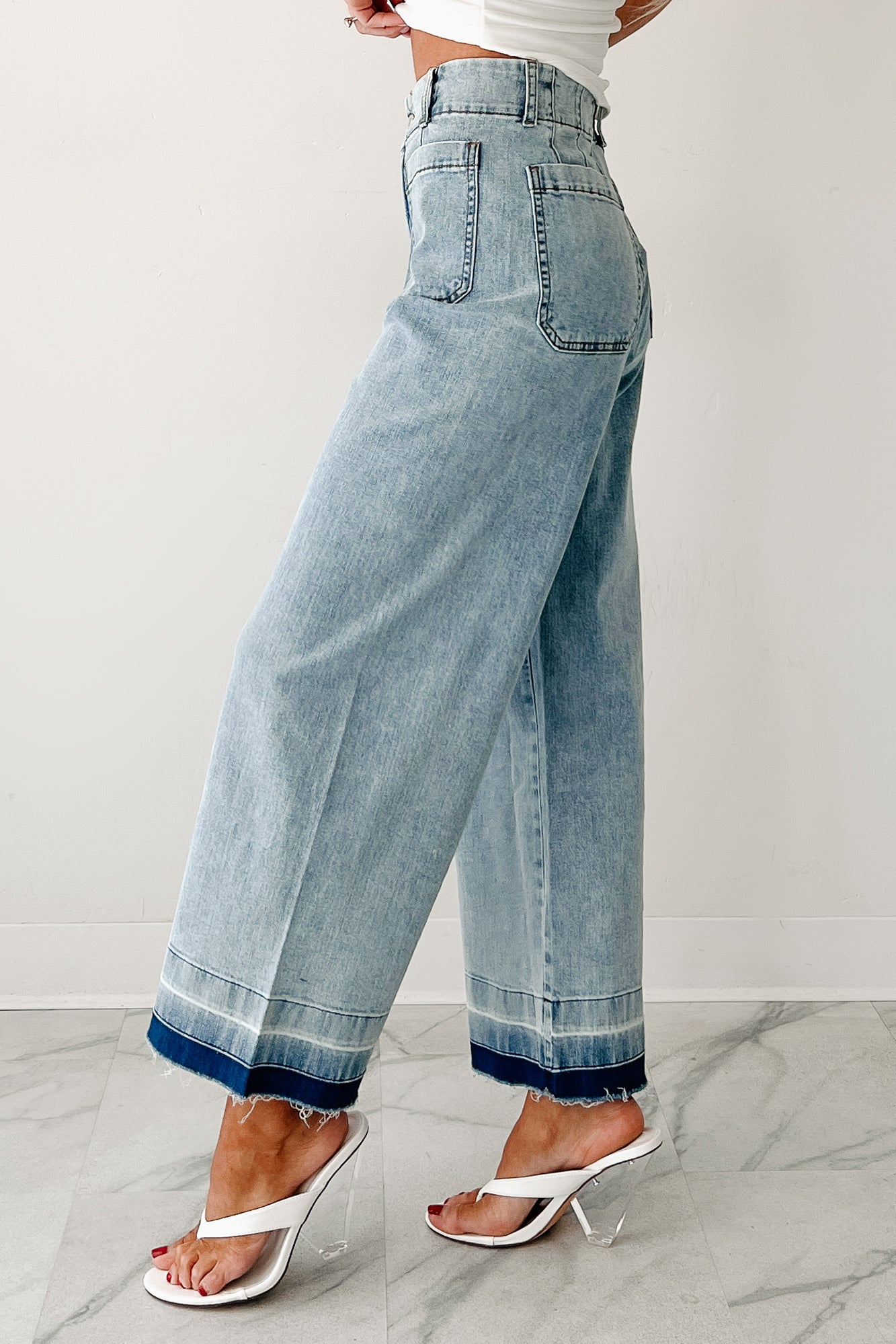 Lola Dyed Hem Wide Leg Crop Jeans (Denim)